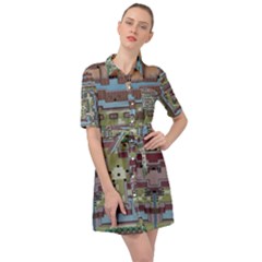 Arcade Game Retro Pattern Belted Shirt Dress by Bakwanart