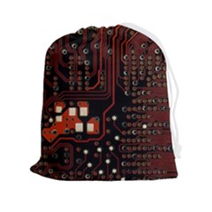 Red Computer Circuit Board Drawstring Pouch (2xl) by Bakwanart