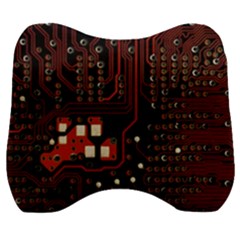 Red Computer Circuit Board Velour Head Support Cushion by Bakwanart