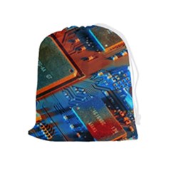 Gray Circuit Board Electronics Electronic Components Microprocessor Drawstring Pouch (xl) by Bakwanart