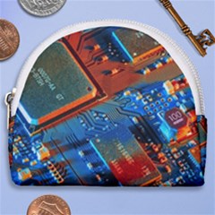 Gray Circuit Board Electronics Electronic Components Microprocessor Horseshoe Style Canvas Pouch by Bakwanart