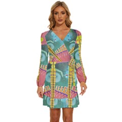 1 (188) Long Sleeve Waist Tie Ruffle Velvet Dress by LeRoyJacks