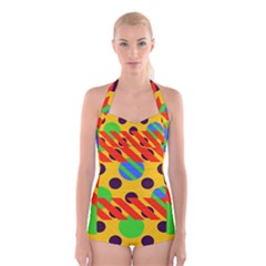 Background Graphic Beautiful Wallpaper Boyleg Halter Swimsuit  by 99art