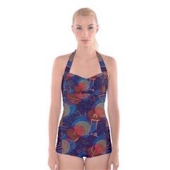 Background Graphic Beautiful Boyleg Halter Swimsuit  by 99art