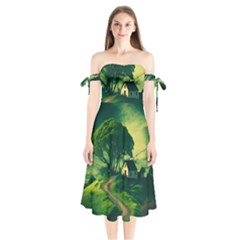 Landscape Scenery Nature Artwork Shoulder Tie Bardot Midi Dress by 99art