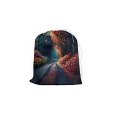 Forest Autumn Fall Painting Drawstring Pouch (small) by 99art