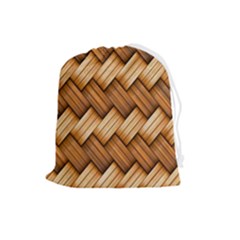Wooden Weaving Texture Drawstring Pouch (large) by 99art