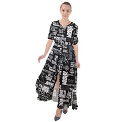 Music Pattern Black White Waist Tie Boho Maxi Dress by 99art