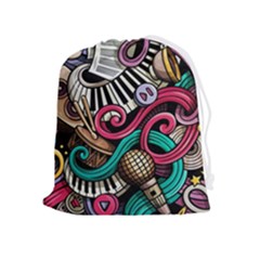 Doodle Colorful Music Doodles Drawstring Pouch (xl) by 99art