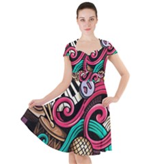 Doodle Colorful Music Doodles Cap Sleeve Midi Dress by 99art
