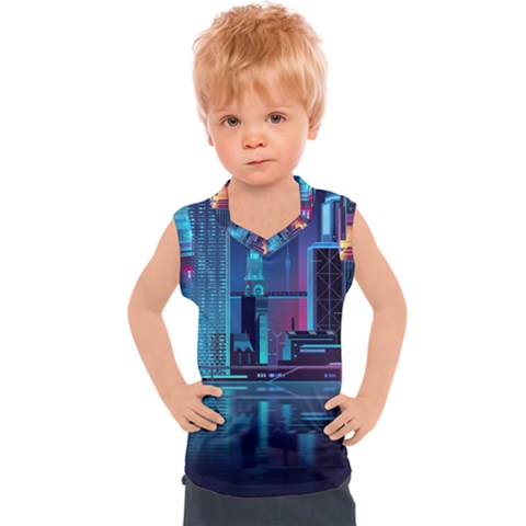 Digital Art Artwork Illustration Vector Buiding City Kids  Sport Tank Top by 99art
