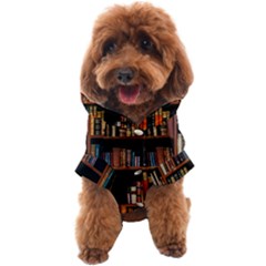 Assorted Title Of Books Piled In The Shelves Assorted Book Lot Inside The Wooden Shelf Dog Coat by 99art
