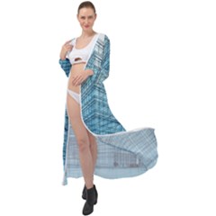 Architecture Blue Drawing Engineering City Modern Building Exterior Maxi Chiffon Beach Wrap by 99art