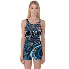 Graffiti Art Psychedelic Art Graphic Design Modern Art One Piece Boyleg Swimsuit by 99art