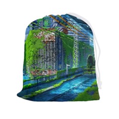 Anime Landscape Apocalyptic Ruins Water City Cityscape Drawstring Pouch (2xl) by 99art
