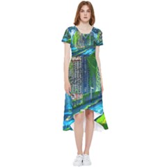 Anime Landscape Apocalyptic Ruins Water City Cityscape High Low Boho Dress by 99art