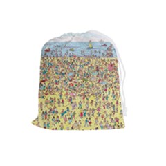 Waldo Cartoon Where s Wally Water Sky Sea Day Nature Drawstring Pouch (large) by 99art