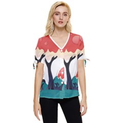 Tree-art-trunk-artwork-cartoon Bow Sleeve Button Up Top by 99art