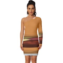 Hamburger-cheeseburger-burger-lunch Long Sleeve One Shoulder Mini Dress by 99art