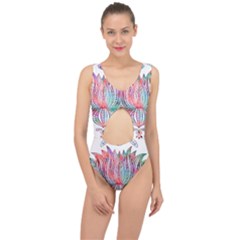 Lotus Feathers Boho Watercolor Center Cut Out Swimsuit by 99art