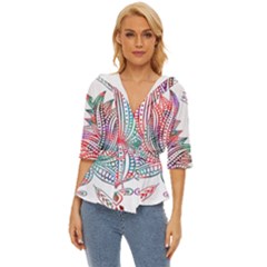Lotus Feathers Boho Watercolor Lightweight Drawstring Hooded Top by 99art