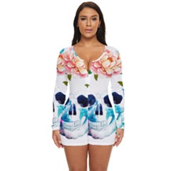 Day Of The Dead Skull Art Long Sleeve Boyleg Swimsuit by 99art