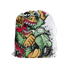 Scooter-motorcycle-graffiti Drawstring Pouch (xl) by 99art