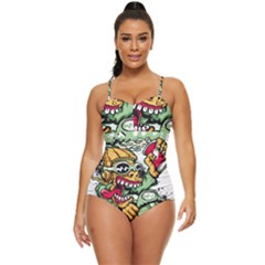 Scooter-motorcycle-graffiti Retro Full Coverage Swimsuit by 99art