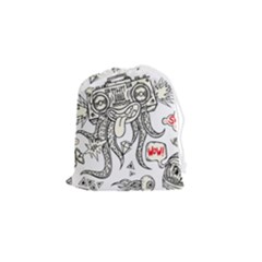 Drawing Clip Art Hand Painted Abstract Creative Space Squid Radio Drawstring Pouch (small) by 99art
