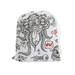 Drawing Clip Art Hand Painted Abstract Creative Space Squid Radio Drawstring Pouch (xl) by 99art