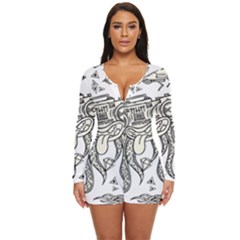 Drawing Clip Art Hand Painted Abstract Creative Space Squid Radio Long Sleeve Boyleg Swimsuit by 99art