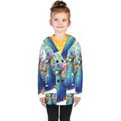 Bird-peafowl-painting-drawing-feather-birds Kids  Double Breasted Button Coat by 99art