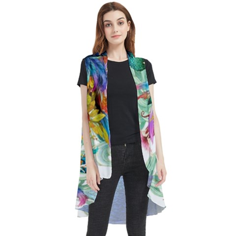 Bird-peafowl-painting-drawing-feather-birds Sleeveless Chiffon Waistcoat Shirt by 99art