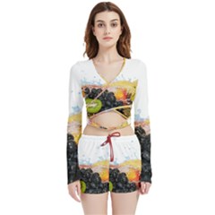 Variety Of Fruit Water Berry Food Splash Kiwi Grape Velvet Wrap Crop Top And Shorts Set by B30l