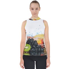 Variety Of Fruit Water Berry Food Splash Kiwi Grape Mock Neck Shell Top by B30l