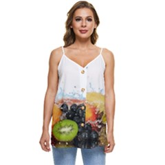 Variety Of Fruit Water Berry Food Splash Kiwi Grape Casual Spaghetti Strap Chiffon Top by B30l