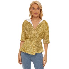 Damas Pattern Vector Texture Gold Ornament With Seamless Lightweight Drawstring Hooded Top by danenraven