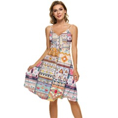 Pattern Texture Multi Colored Variation Sleeveless Tie Front Chiffon Dress by danenraven