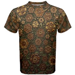 Brown And Green Floral Print Textile Ornament Pattern Texture Men s Cotton Tee by danenraven
