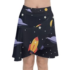 Cosmos Rockets Spaceships Ufos Chiffon Wrap Front Skirt by Cowasu