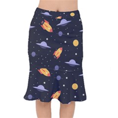 Cosmos Rockets Spaceships Ufos Short Mermaid Skirt by Cowasu