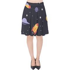 Cosmos Rockets Spaceships Ufos Velvet High Waist Skirt by Cowasu
