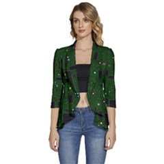 Circuit Board Conductor Tracks Women s 3/4 Sleeve Ruffle Edge Open Front Jacket by Cowasu
