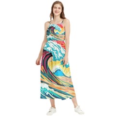 Ai Generated Waves Ocean Sea Tsunami Nautical Blue Sea (2) Boho Sleeveless Summer Dress by Cowasu
