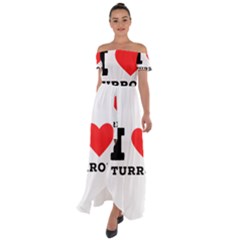 I Love Turron  Off Shoulder Open Front Chiffon Dress by ilovewhateva