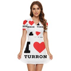 I Love Turron  V-neck High Waist Chiffon Mini Dress by ilovewhateva