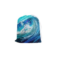 Tsunami Waves Ocean Sea Nautical Nature Water Painting Drawstring Pouch (small) by Cowasu
