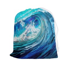 Tsunami Waves Ocean Sea Nautical Nature Water Painting Drawstring Pouch (2xl) by Cowasu