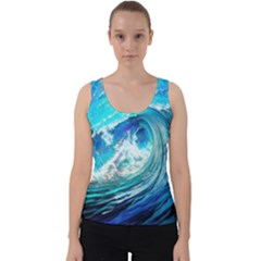 Tsunami Waves Ocean Sea Nautical Nature Water Painting Velvet Tank Top by Cowasu