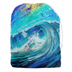 Tsunami Waves Ocean Sea Nautical Nature Water Painting Drawstring Pouch (3xl) by Cowasu
